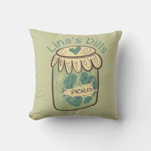  Fun Jar of Pickles Dill Green Food Lover      Throw Pillow