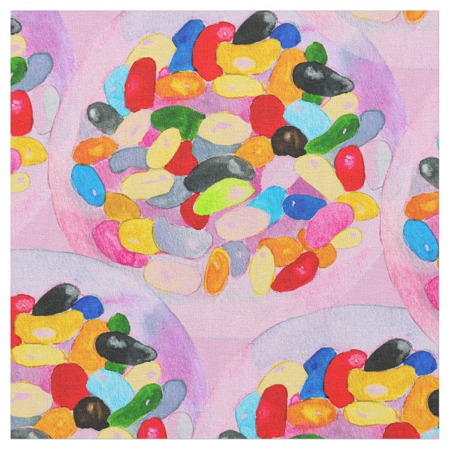 Fun jelly candy beans watercolor fabric (Close Up)