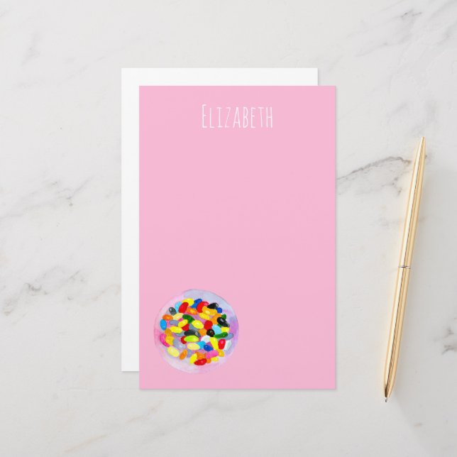 Fun jelly candy beans watercolor stationery (Front/Back In Situ)