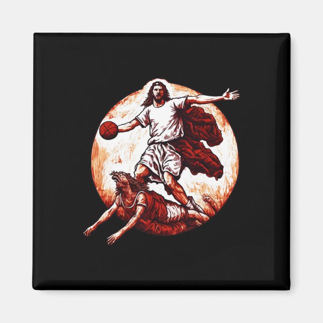 Fun Jesus Crossing Up The Devil Christian Basketba Magnet (Front)