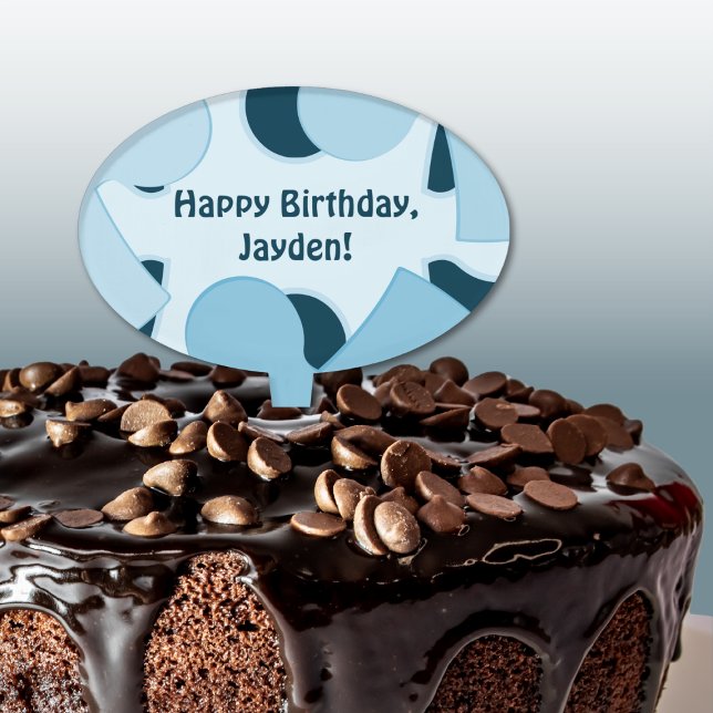 Fun Jigsaw Puzzle Kids Birthday Blue Cake Topper (Creator Uploaded)