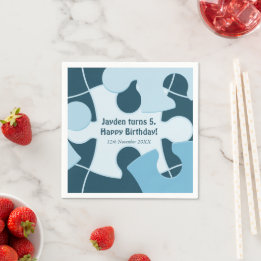 Fun Jigsaw Puzzle Kids Happy Birthday Name Blue Napkins