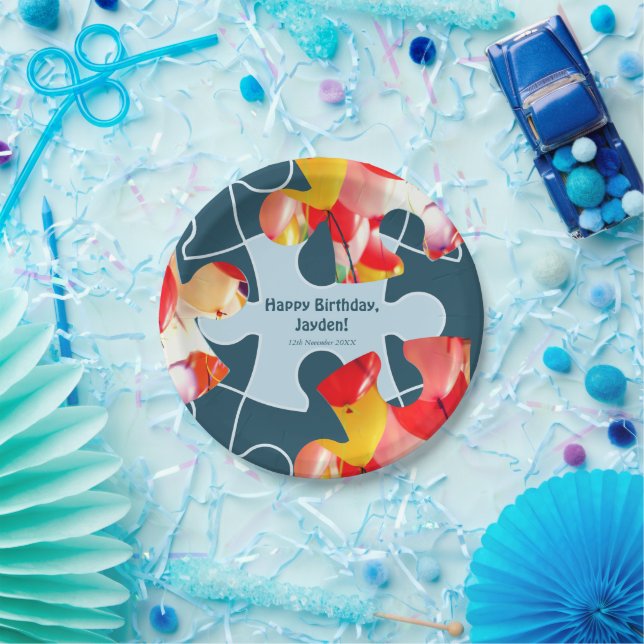 Fun Jigsaw Puzzle Kids Happy Birthday Name  Paper Plates (Party)