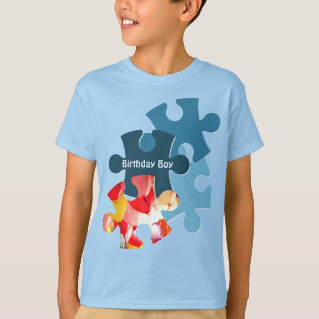 Fun Jigsaw Puzzle Pieces Birthday Boy  T-Shirt (Front)