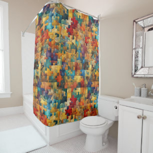 Fun, jigsaw puzzle shower curtain