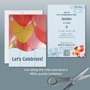 Fun Jigsaw Puzzle Themed Birthday 9pc Custom Photo Invitation