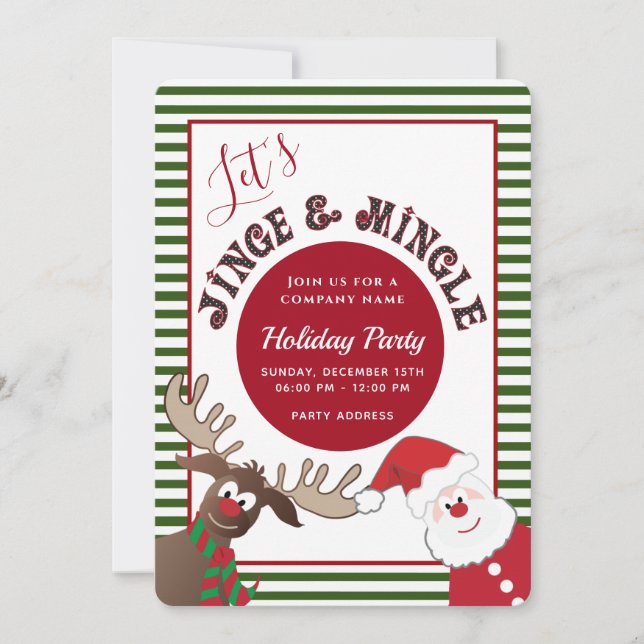 Fun Jingle & mingle Santa reindeer  holiday party  Invitation (Front)
