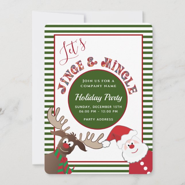 Fun Jingle & mingle Santa reindeer  holiday party  Invitation (Front)