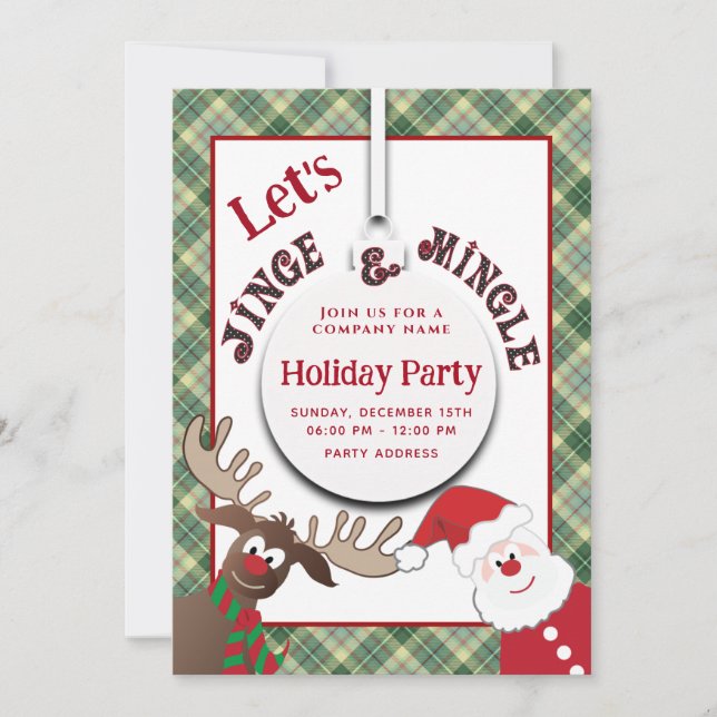 Fun Jingle & mingle Santa reindeer  holiday party  Invitation (Front)