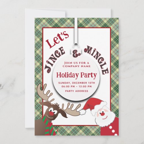 Fun Jingle  mingle Santa reindeer  holiday party  Invitation