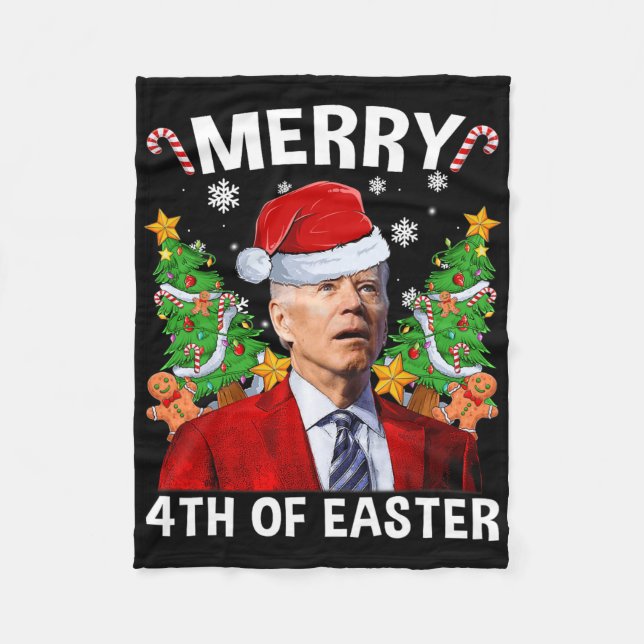 Fun Joe Biden Christmas Santa Hat Merry 4th Of Eas Fleece Blanket (Front)