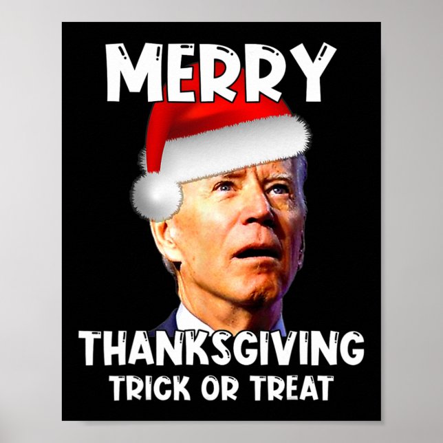 Fun Joe Biden Santa Hat Merry Thanksgiving Christm Poster (Front)