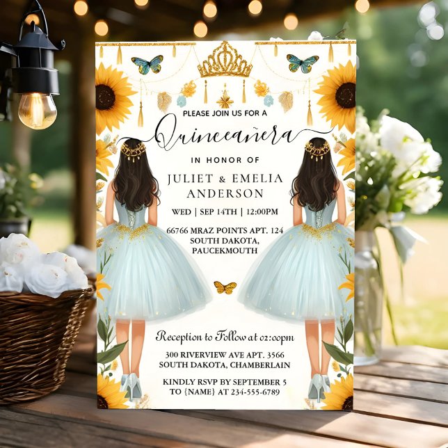 Fun Joy Lily Twin Dual Joint Double Quinceanera Invitation (Creator Uploaded)
