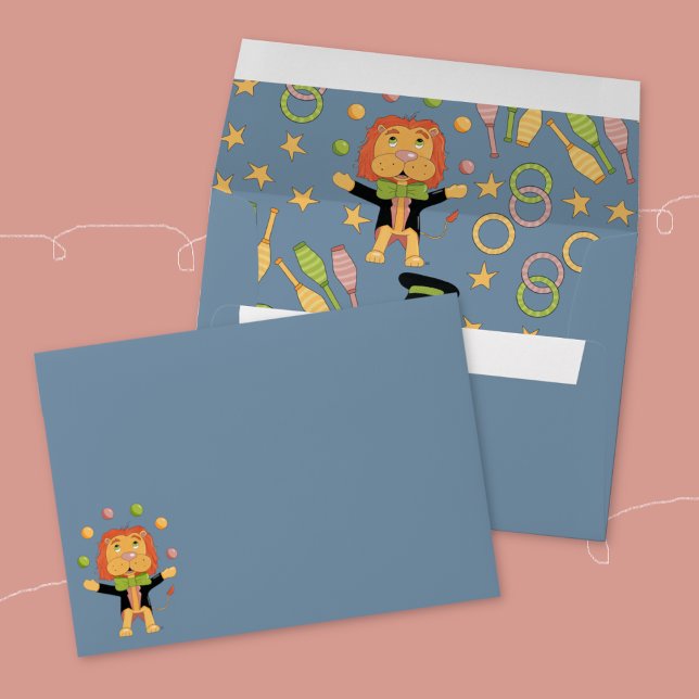 Fun Juggling Lion Plain Blue Envelope (Fun juggling lion plain blue kid envelope . )