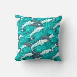 Fun Jumping Dolphin Pattern Throw Pillow