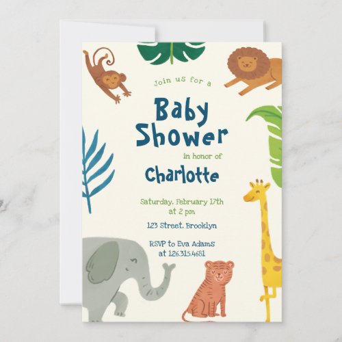 Fun Jungle Animals Baby Shower Invitation