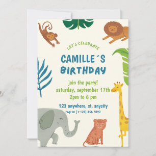 Fun Jungle Animals Birthday Party Invitation
