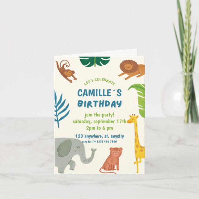 Fun Jungle Animals Birthday Party Invitation (Front)