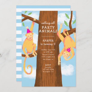 Fun Jungle Monkeys Birthday Party Invitation