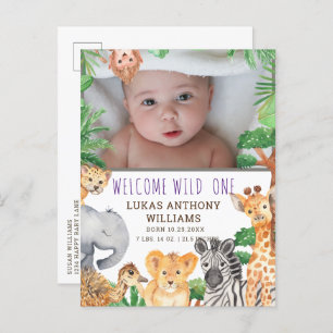 Fun Jungle Safari Animal Baby Birth Announcement