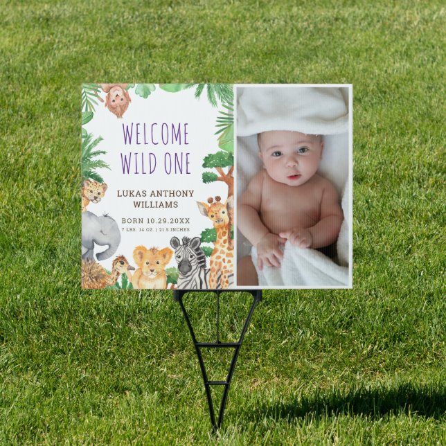 Fun Jungle Safari Animal Baby Birth Announcement   Sign (Insitu)