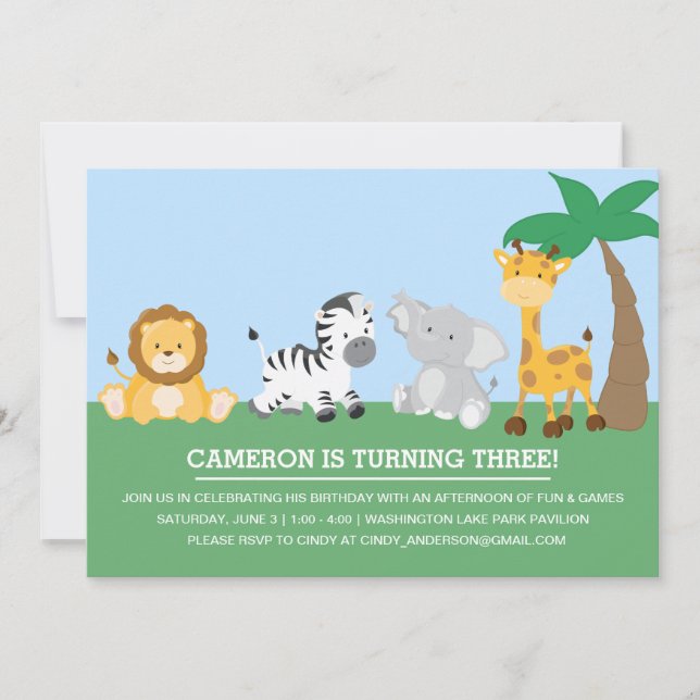 Fun Jungle Safari Kids Birthday Invitation (Front)