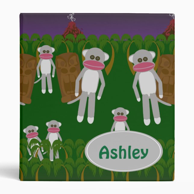 Fun Jungle Sock Monkey Illustrated Design Binder (Front)