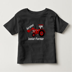Fun "Junior Farmer" and "Name" Red Loader Tractor Toddler T-shirt