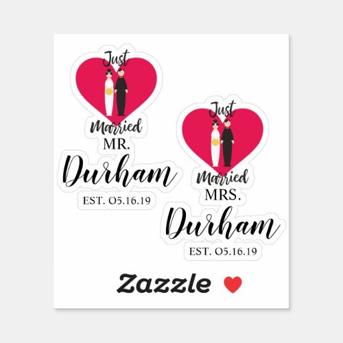 Fun Just Married Quote and Couple Design Sticker