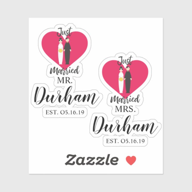 Fun Just Married Quote and Couple Design Sticker (Sheet)
