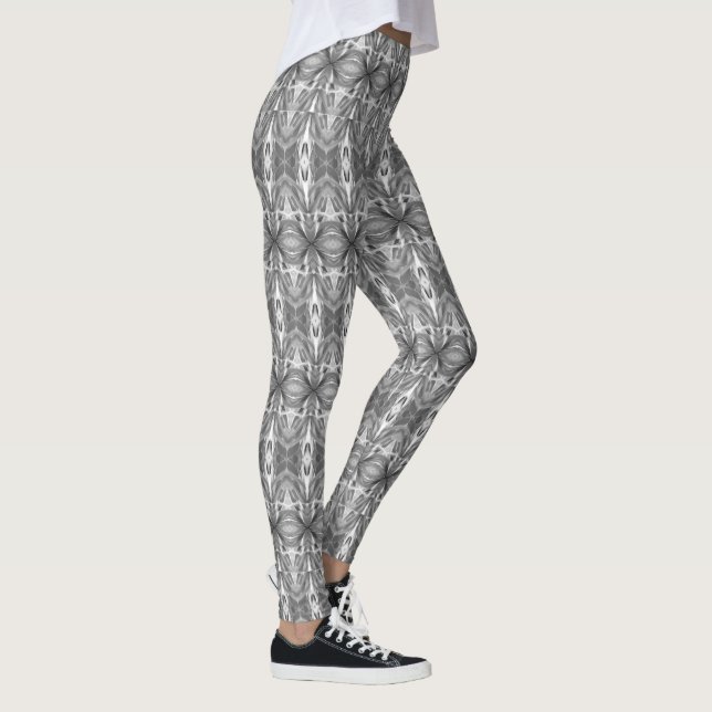 Fun Kaleidoscope Pattern, Black & Gray Leggings (Right)
