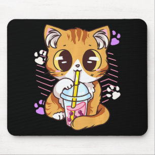 Fun Kawaii Cute Cat Boba Bubble Milk Tea Anime Nek Mouse Pad