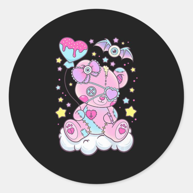 Fun Kawaii Pastel Goth Cute Creepy Bear Anime Japa Classic Round Sticker |  Zazzle