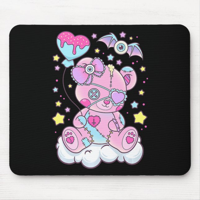 Fun Kawaii Pastel Goth Cute Creepy Bear Anime Japa Mouse Pad (Front)