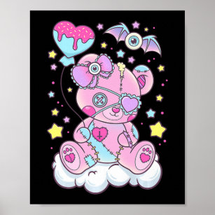 Fun Kawaii Pastel Goth Cute Creepy Bear Anime Japa Poster