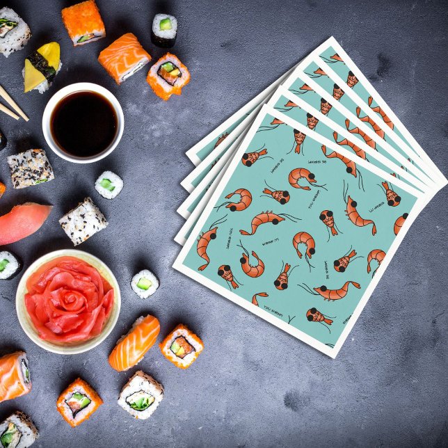 Fun kawaii shrimp seafood cocktail napkin (fun shrimp napkins for a sushi party)