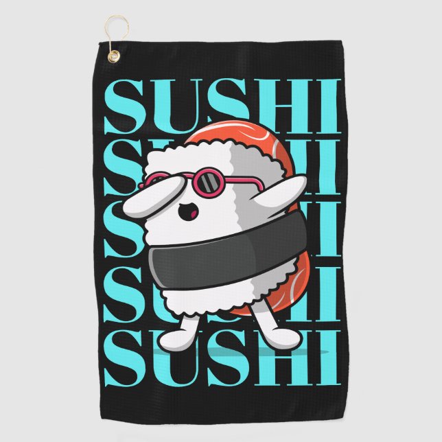 Fun Kawaii Sushi Dab Golf Towel (Front)