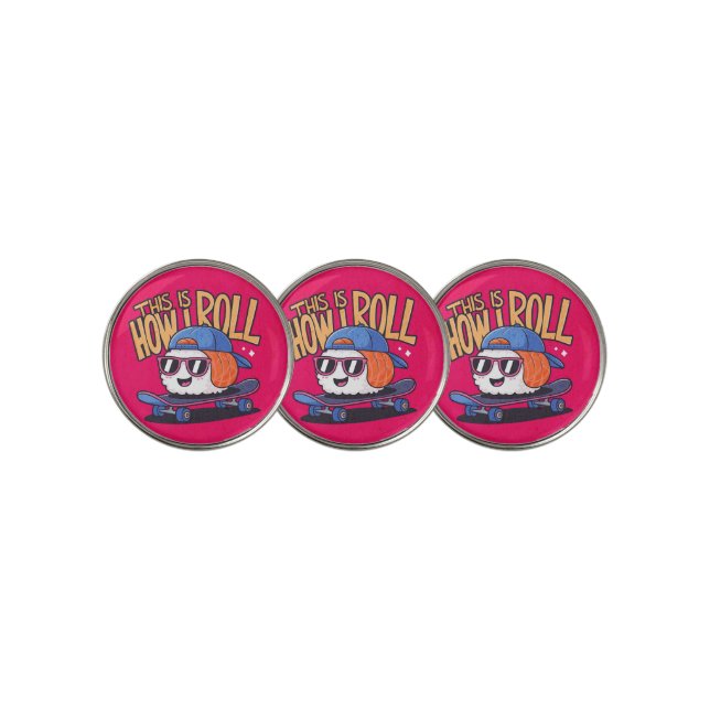 Fun Kawaii Sushi on skateboard Golf Ball Marker (3 Up)