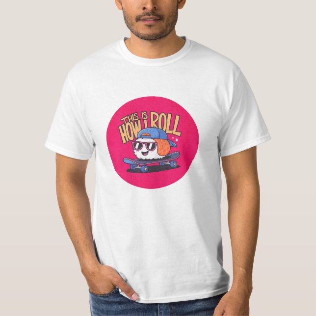 Fun Kawaii Sushi on skateboard T-Shirt (Front)
