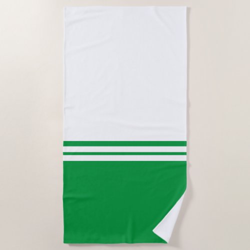 Fun Kelly Green White Color Block Racing Stripes  Beach Towel