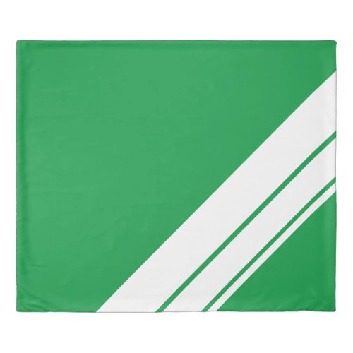 Fun Kelly Green Wide White Corner Racing Stripes Duvet Cover