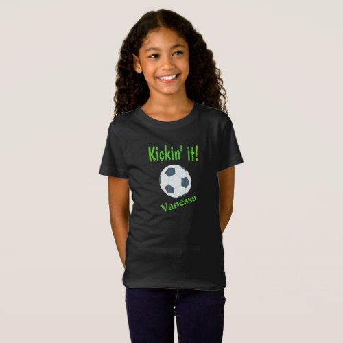Fun Kickin It Personalized Girls Soccer Player T_Shirt