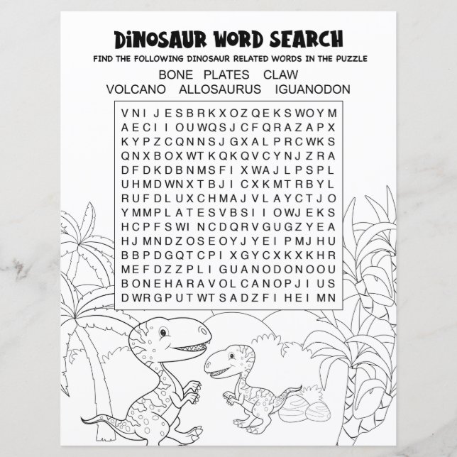 Fun Kids Activity Dinosaur Puzzle Word Search (Front)