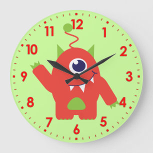 Fun kids alien orange and green wall clock