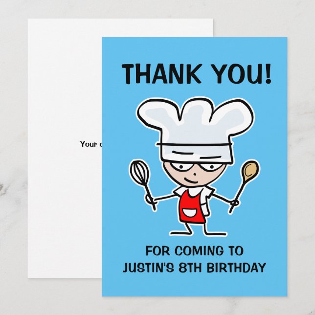 Fun kid's baking Birthday party thank you card (Front/Back)