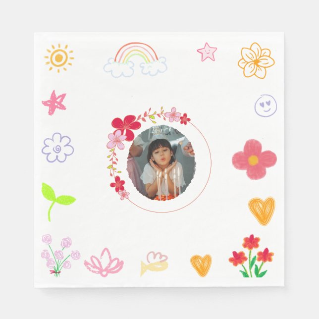 Fun Kids Birthday Napkins – Yellow & Purple (Front)