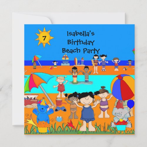 Fun Kids birthday Party Beach party Invitation