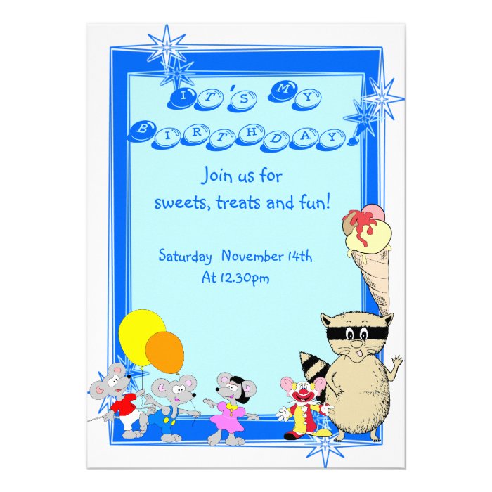Fun kids  cartoon birthday party personalized invite