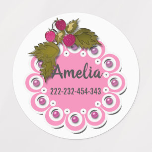 Fun kids cartoon girl decoration pearls pink straw kids' labels