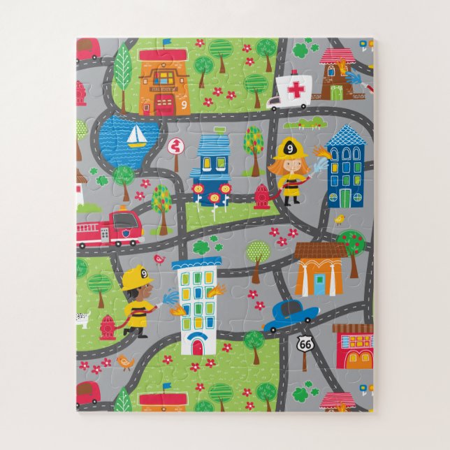 Fun kids city town map jigsaw puzzle (Vertical)